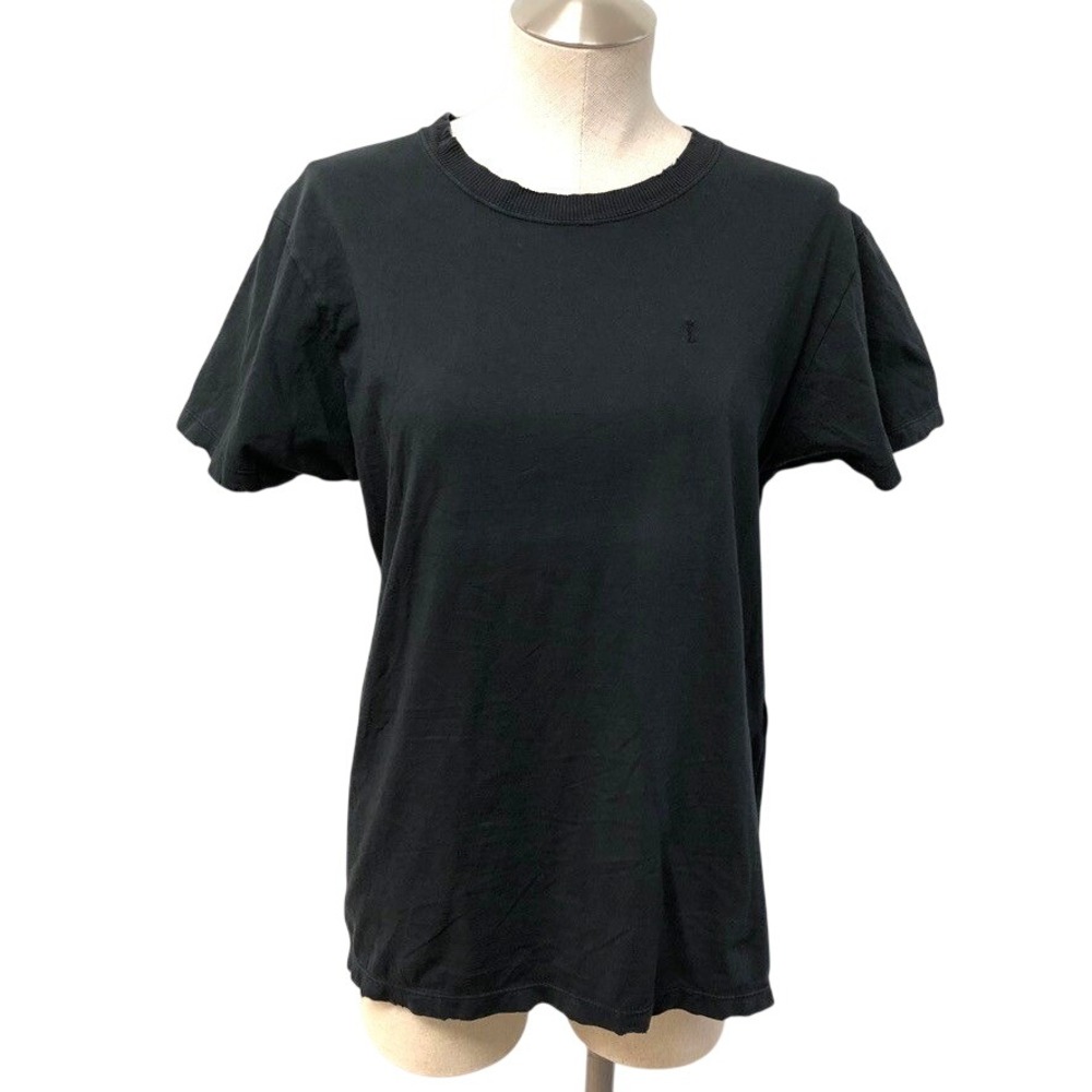 Saint Laurent T-Shirt Mens Small Black Embroidered Logo Distressed 454181 Y2OP1